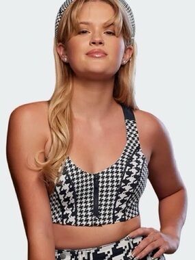 Adidas x Ivy Park Front-Zip Sports Bra 2.0 Houndstooth Black & White Size Small